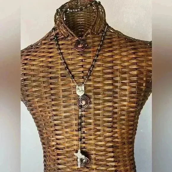 Vintage Carved wood bead st joseph rosary - Picture 1 of 7